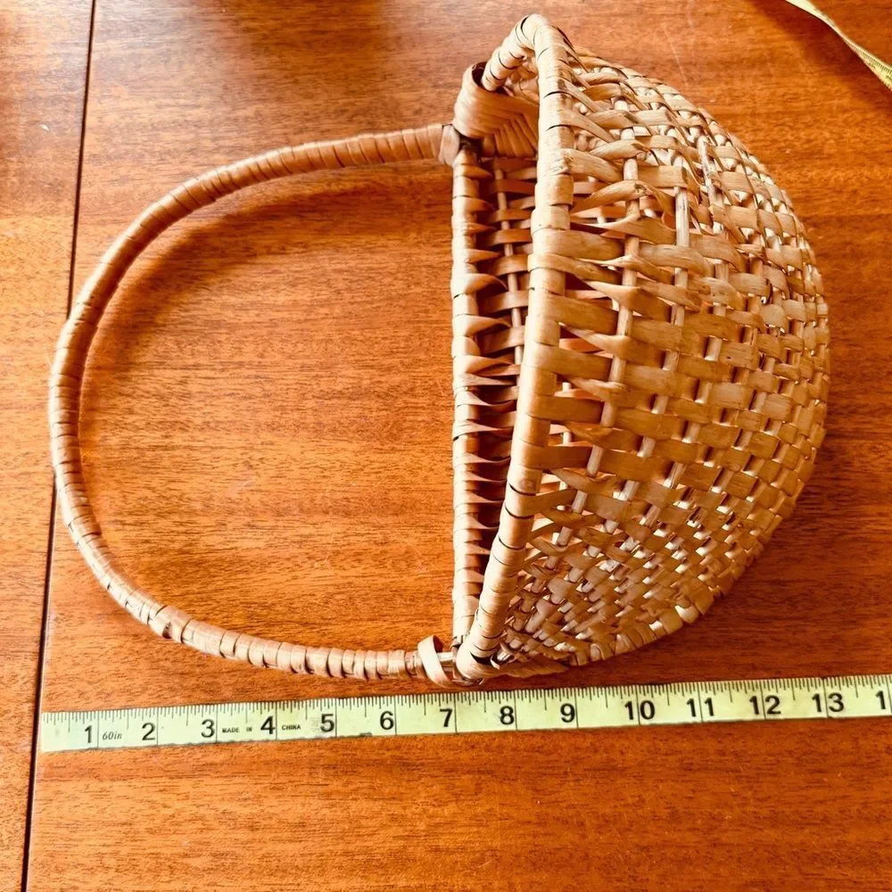 Vintage Woven Wall Basket with Handle Tan Colored